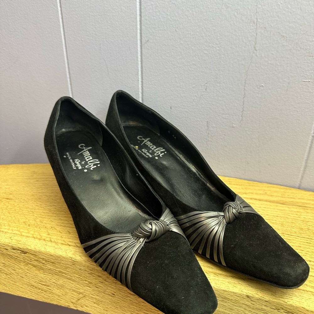 Amalfi Black Suede Heels with Knot Detail